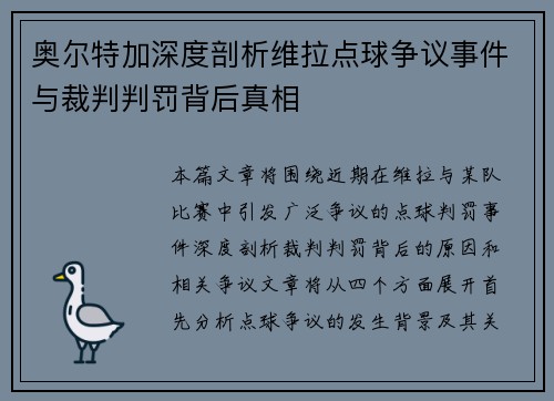 奥尔特加深度剖析维拉点球争议事件与裁判判罚背后真相