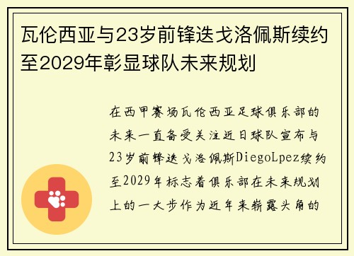 瓦伦西亚与23岁前锋迭戈洛佩斯续约至2029年彰显球队未来规划