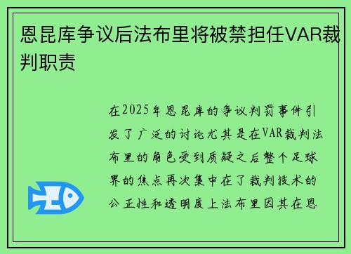 恩昆库争议后法布里将被禁担任VAR裁判职责