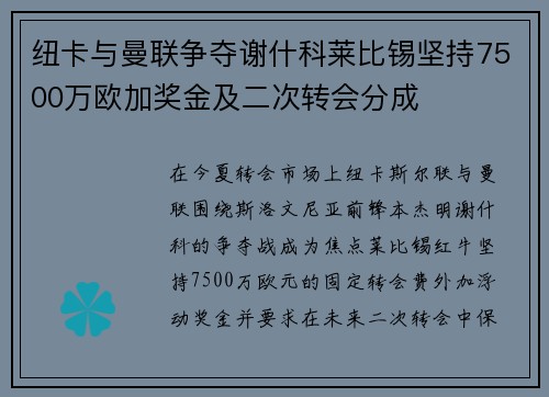 纽卡与曼联争夺谢什科莱比锡坚持7500万欧加奖金及二次转会分成